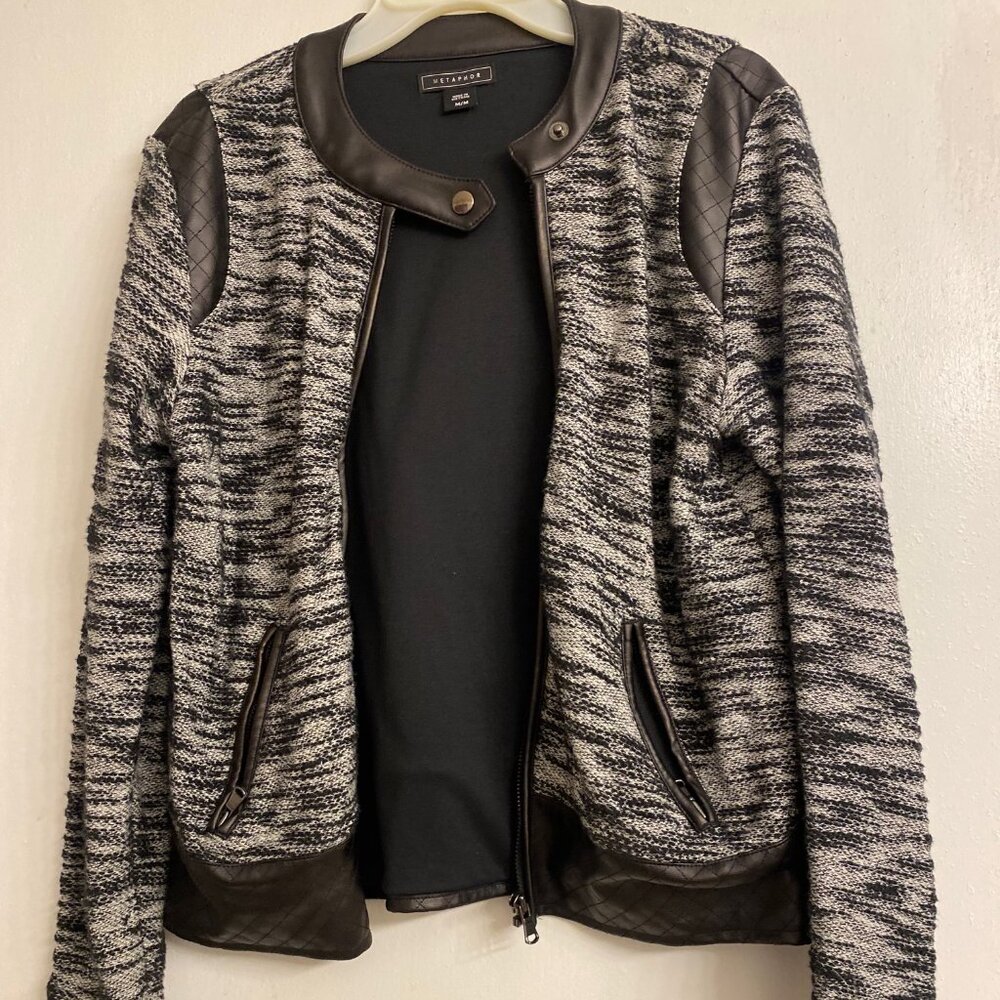 Metaphor Crop Jacket Womens Medium B&W Pattern Long Sleeve Zipper - Vietnam